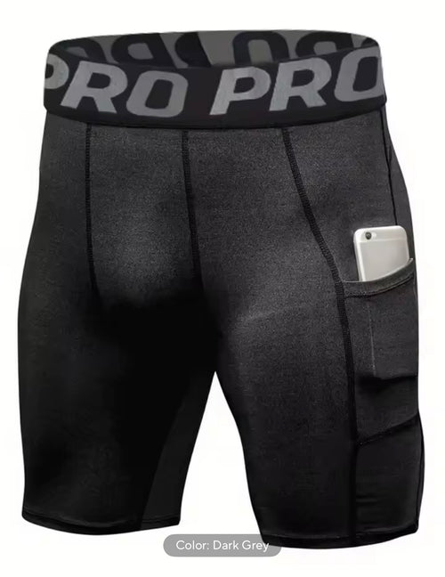 Compression Shorts Men's Anti-Chafing Underwear Base Layer Quick Dry Running Shorts with Pockets for Workout and Gym Activities